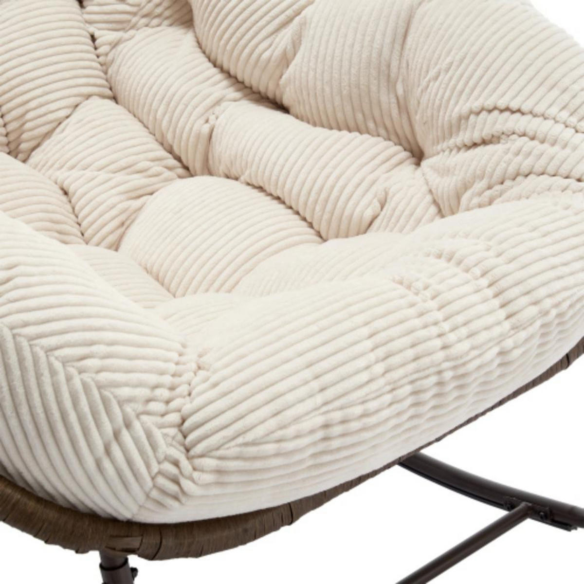 SCHAUKELSTUHL Schaukelsessel,Rattanstuhl mit Stahlrahmen,Weiß-Cord - Creme, Metall (94.5/80/111cm) - LVHOM