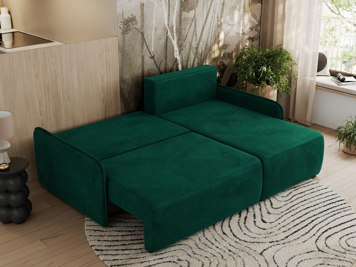 ECKSCHLAFSOFA ARPA L Dunkelgrün Velvet - rechts - Dunkelgrün/Schwarz, Kunststoff/Textil (150/198cm) - MKS