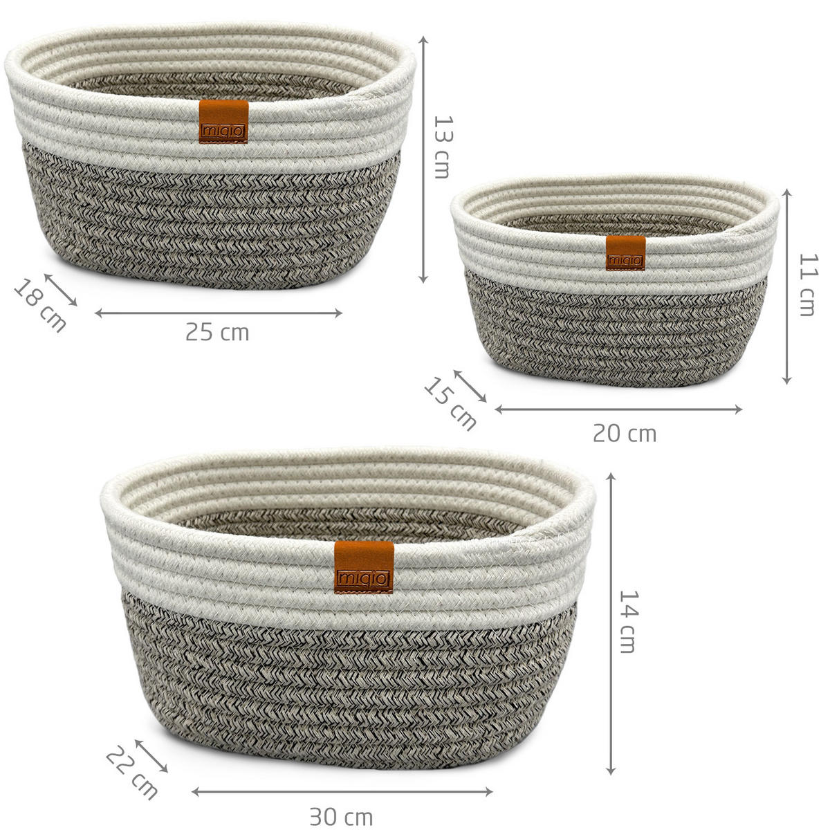 AUFBEWAHRUNGSKÖRBE Baumwollseil 3er-Set - Beige, Textil (22/14/30cm) - Miqio Design