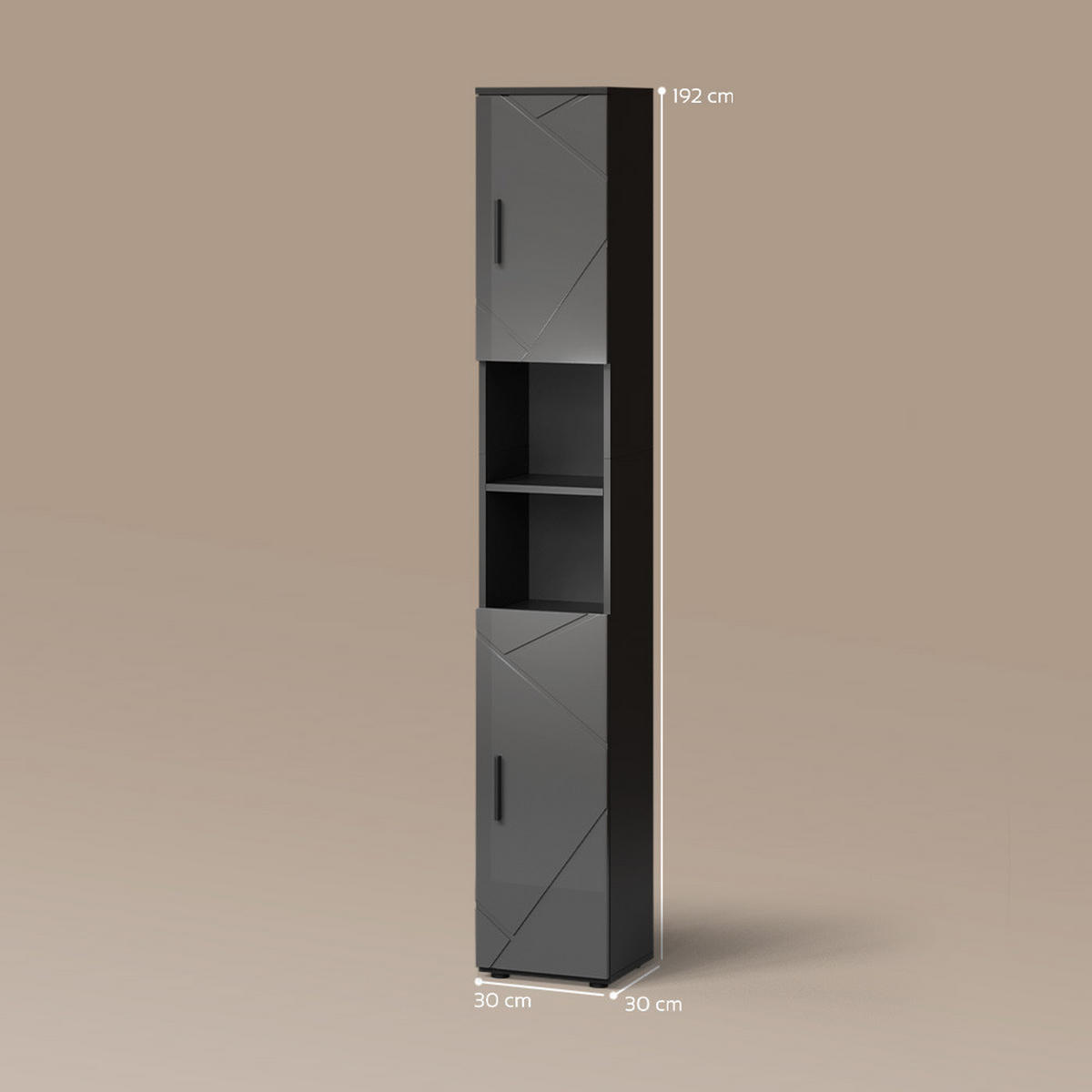 BADSCHRANK Ronco Anthrazit Hochglanz 30 x 192 cm - Anthrazit, Holzwerkstoff (30/192/30cm) - Livinity®