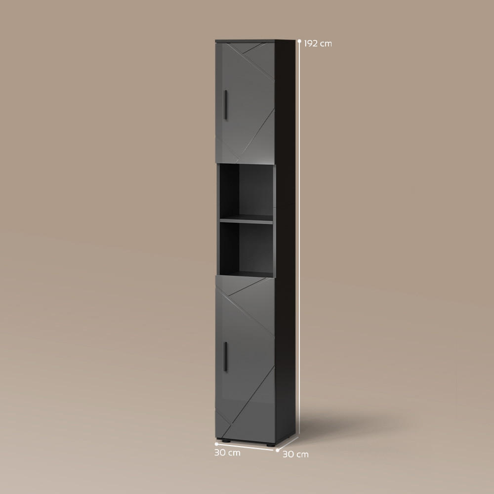 Thumbnail - Livinity® Badschrank, Schwarz Hochglanz, Anthrazit, Holzwerkstoff, 6 Fächer, Quadratisch, 30x192x30 cm, Badezimmer, Bade...