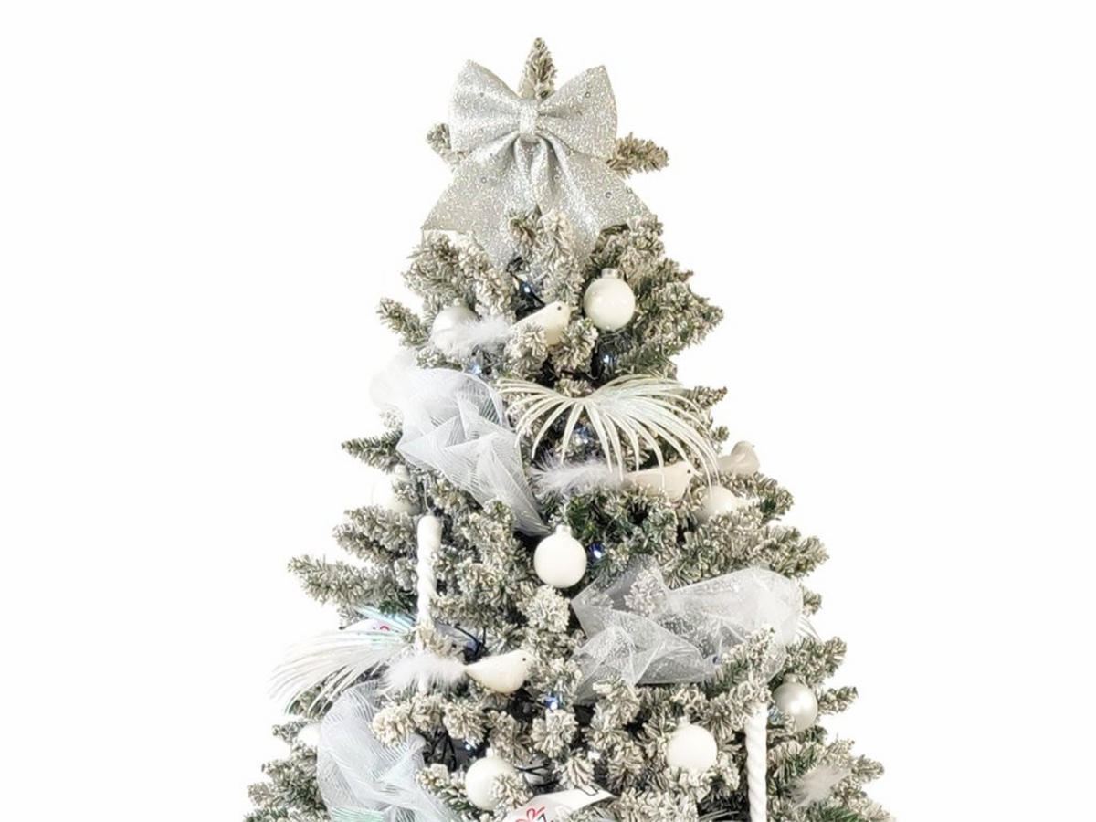 WEIHNACHTSBAUM künstlicher 150 cm, WINTERFREUDEN, mit 70-teiligem Weihnachtsbaumschmuck, inkl. Metallständer und Aufbewahrungsbox - Silberfarben/Weiß, Kunststoff/Metall (96/150cm) - LAALU