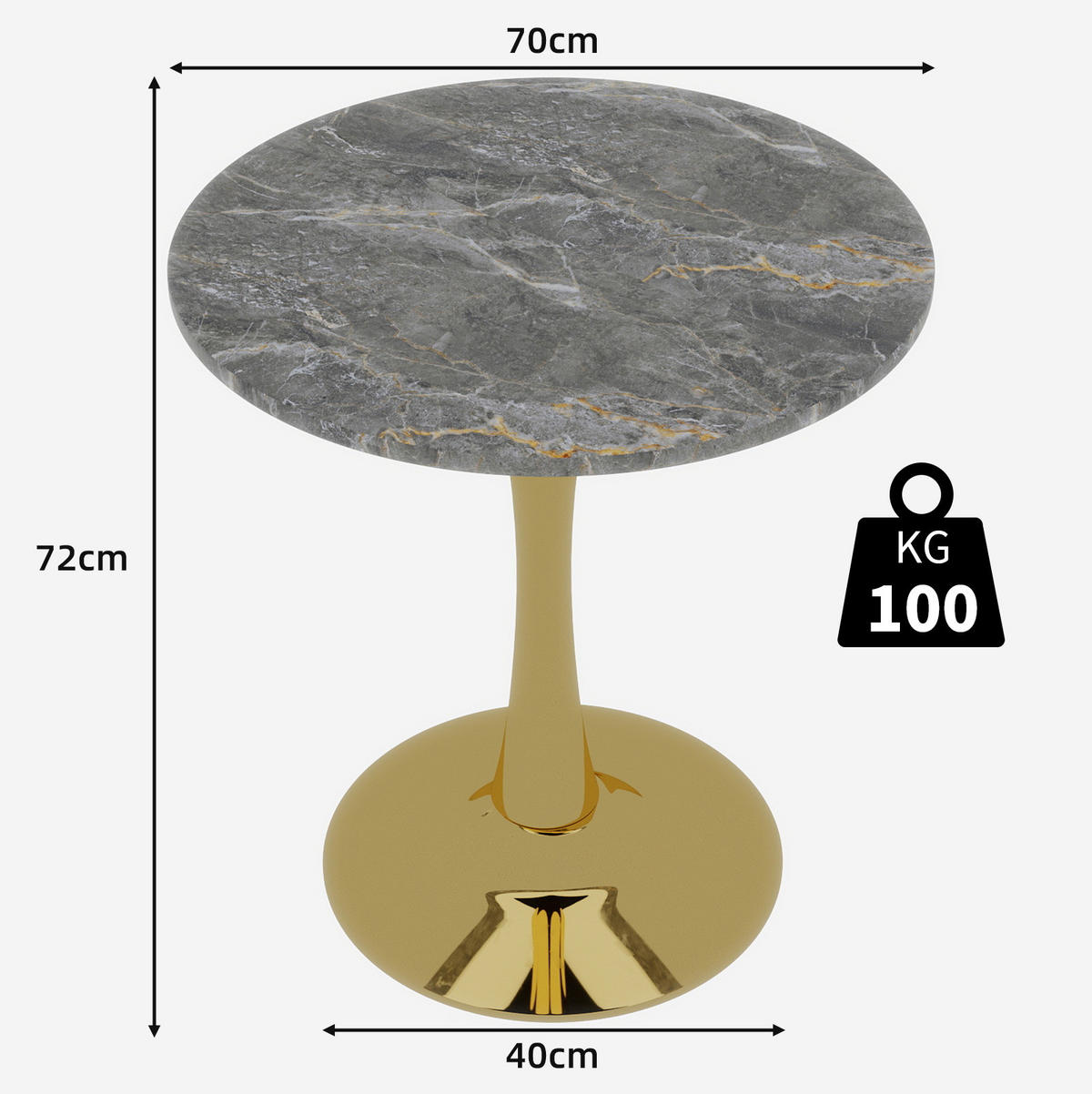 COUCHTISCH Ø 70,1 cm vielseitig einsetzbar mit Tischplatte aus Kunstmarmor, Goldfarben - Goldfarben, Stein (70/70/72cm) - Modfu