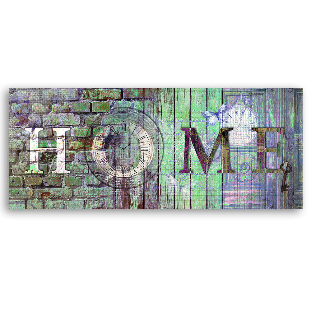 WANDBILD grüne wand home schriftzug - Blau, Textil (90/30cm) - Feeby