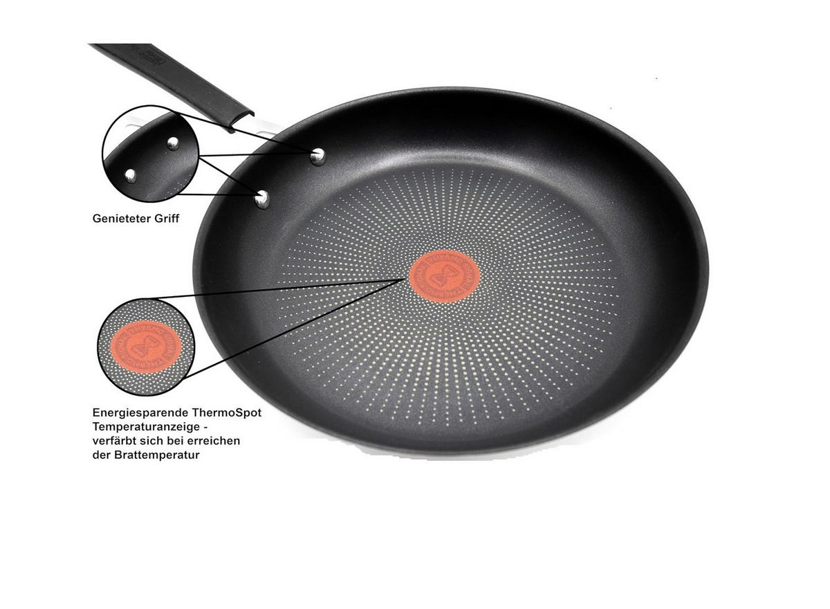 BRATPFANNE E30 26cm Edelstahl, Antihaftbeschichtung, Induktionsgeeignet, Thermo Signal, Ofenfest 175°C, Hitzebeständig 260°C, Genieteter Silikongriff - Silberfarben, Metall (26cm) - Tefal