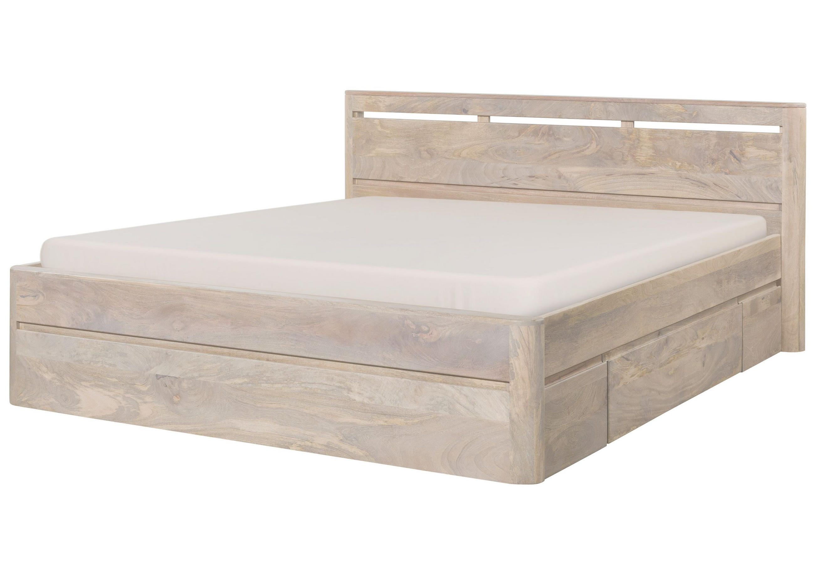 BETT mit Schublade Massivholz Mango 180 x 200 x 90 weiß TORONTO #354 - Weiß, Holz (180/200cm) - Massivmoebel24
