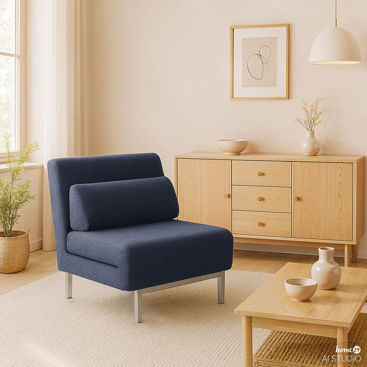 SCHLAFSESSEL - Blau/Silberfarben, Textil/Metall (92/78/85cm) - home24