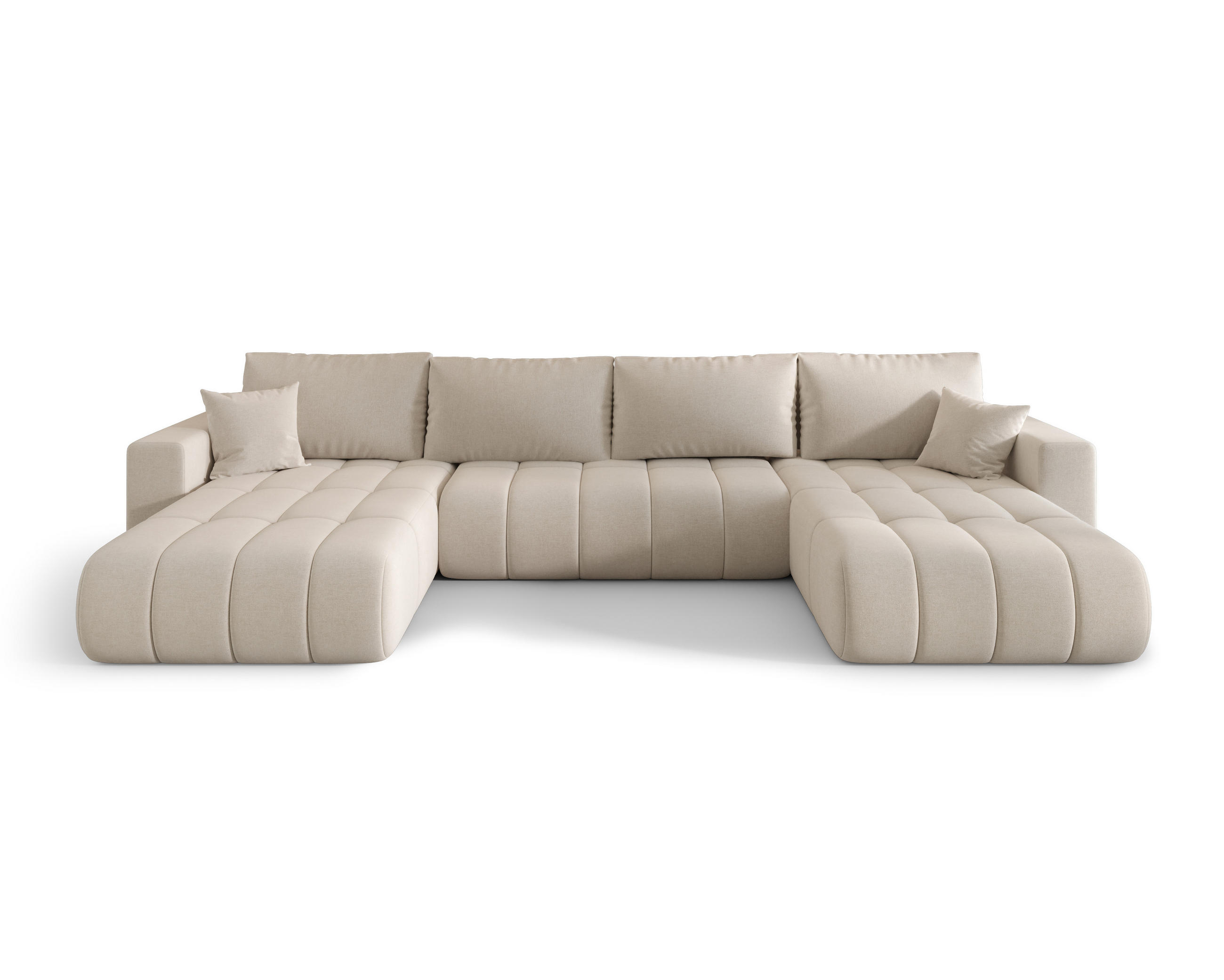 WOHNLANDSCHAFT ARDEN-U Samt mit Schlaffunktion und Bettkasten BEIGE - Beige, Textil (384/85/175cm) - Luxkor24