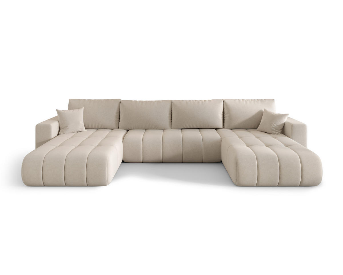 WOHNLANDSCHAFT ARDEN-U Samt mit Schlaffunktion und Bettkasten BEIGE - Beige, Textil (384/85/175cm) - Luxkor24