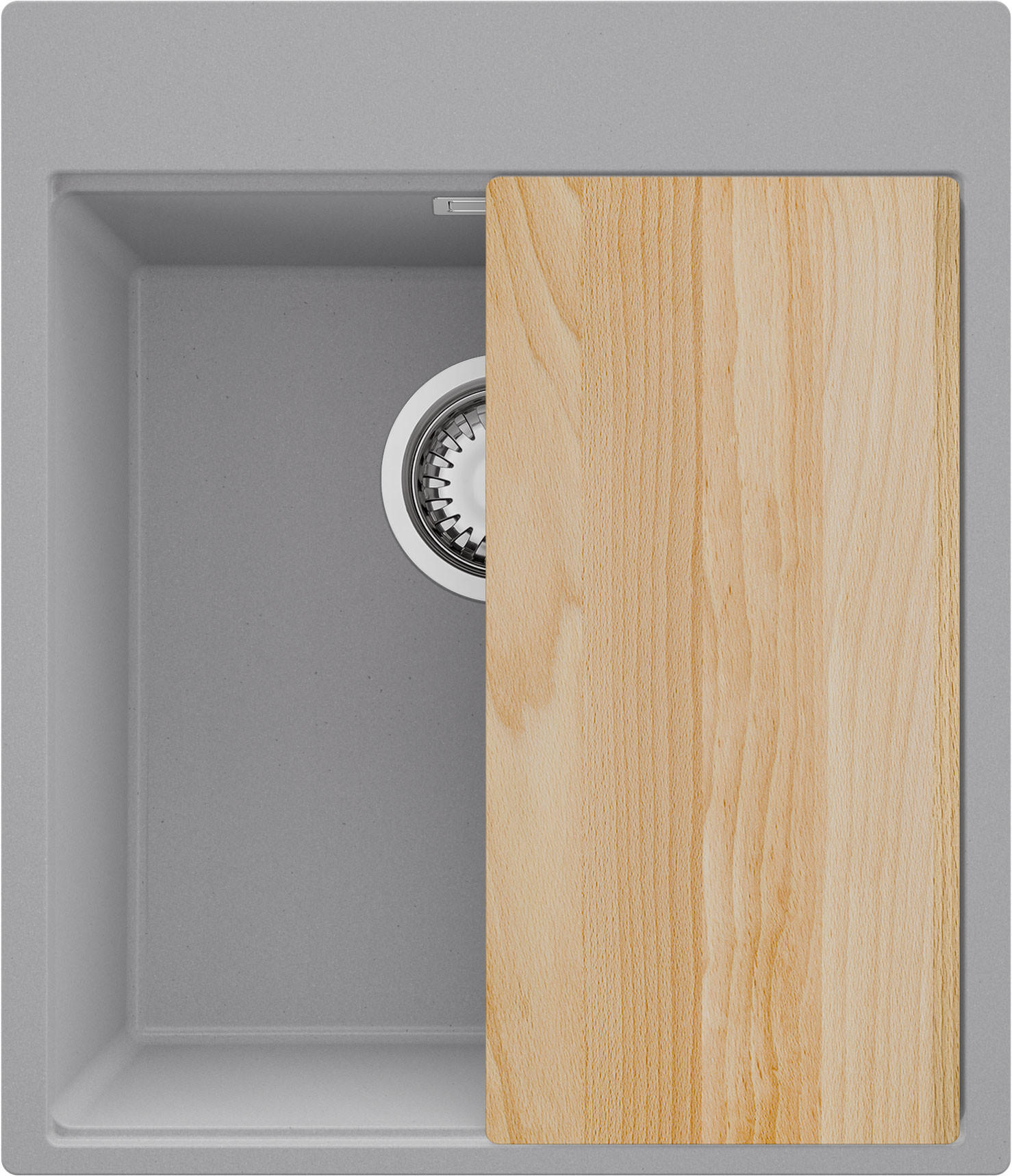 SPÜLBECKEN Oslo, 2-er set Grau 43/50 cm 1 Becken + Ablauf-Set + Schneidebrett ab 45er Unterschrank - Chromfarben/Beige, Kunststoff (43/20/50cm) - Primagran