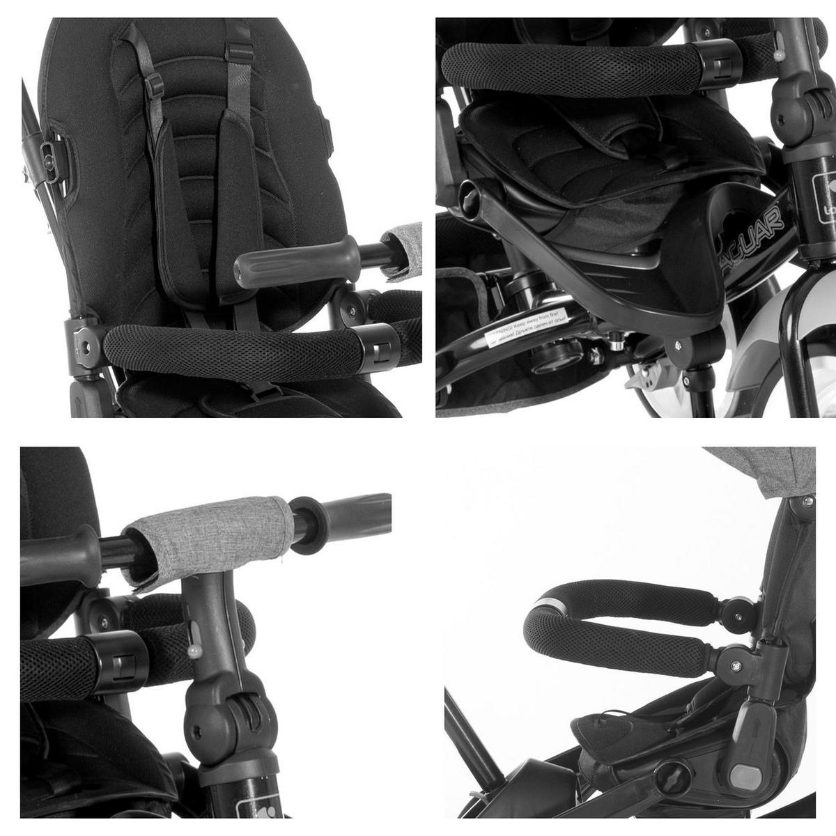 DREIRAD Jaguar 4 in 1 schwarz Schiebestange Sitz drehbar, verstellbar, Faltdach - Gelb, Metall (120/53/103cm) - Lorelli