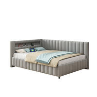 SCHLAFSOFA 140/200 cm in Grau Samt mit LED und USB - Grau, Holzwerkstoff/Textil (140/200cm) - WISHDOR