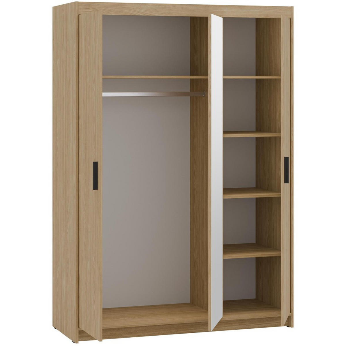 DREHTÜRENSCHRANK Elena mit 3 Türen, mit Spiegel, Eiche Geölt - Eichefarben, Holzwerkstoff (130/190/53cm) - Beautysofa