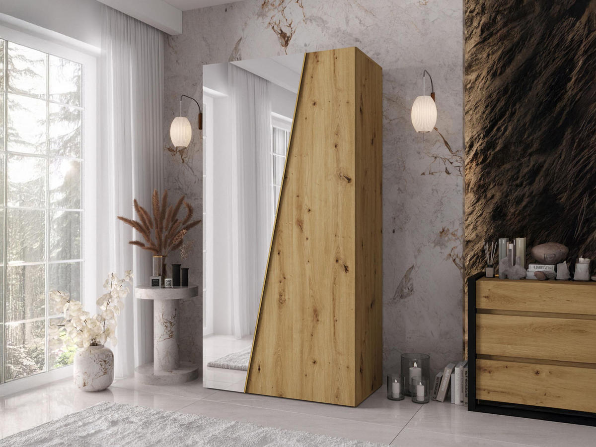 DREHTÜRENSCHRANK Zen 1L 100 cm - Goldfarben/Schwarz, Holzwerkstoff/Kunststoff (100/202/50cm) - MIRJAN24