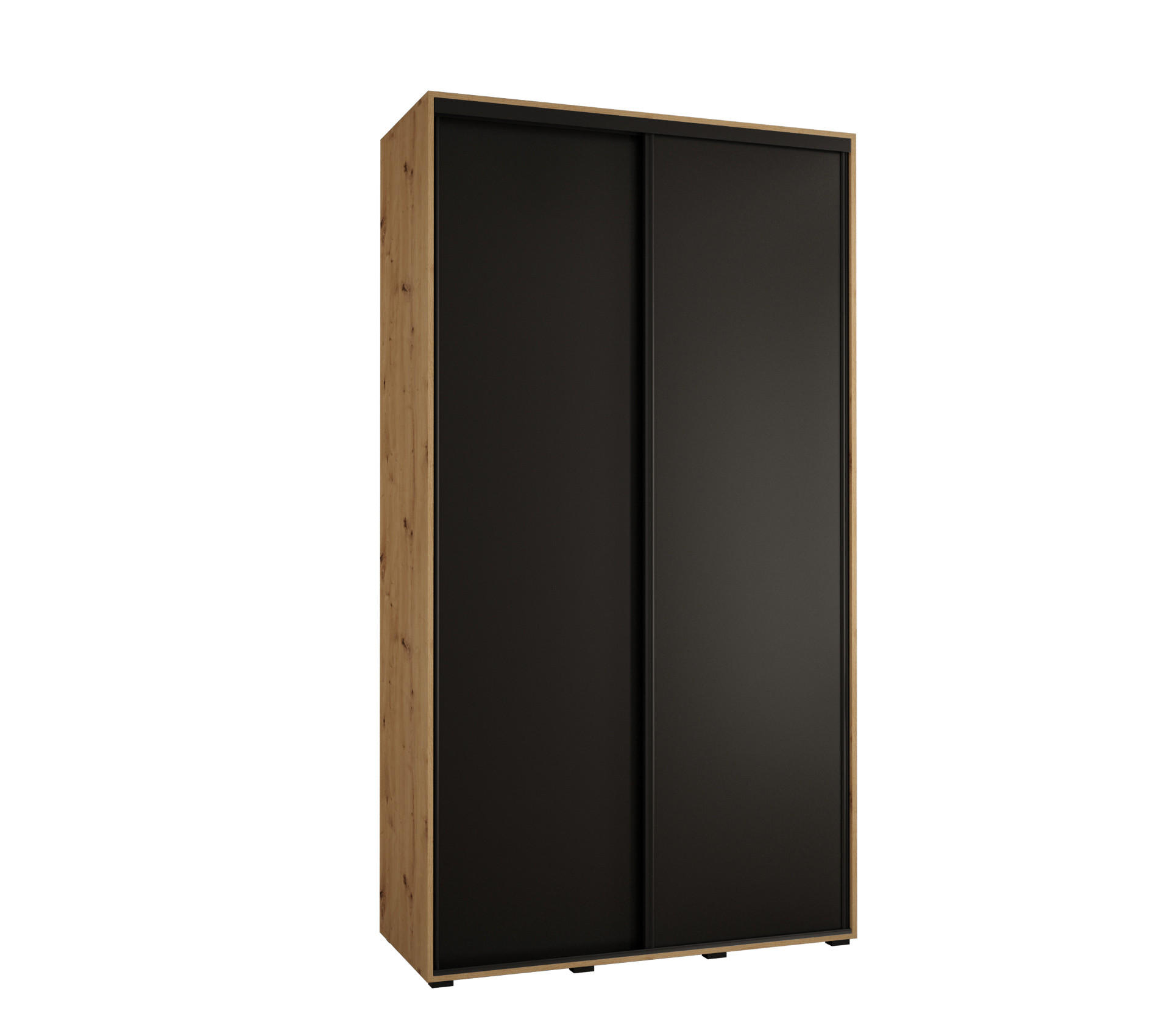 Abiks Möbel Schwebetürenschrank Eiche Artisan, Schwarz, Schwarz 140x235x60 cm