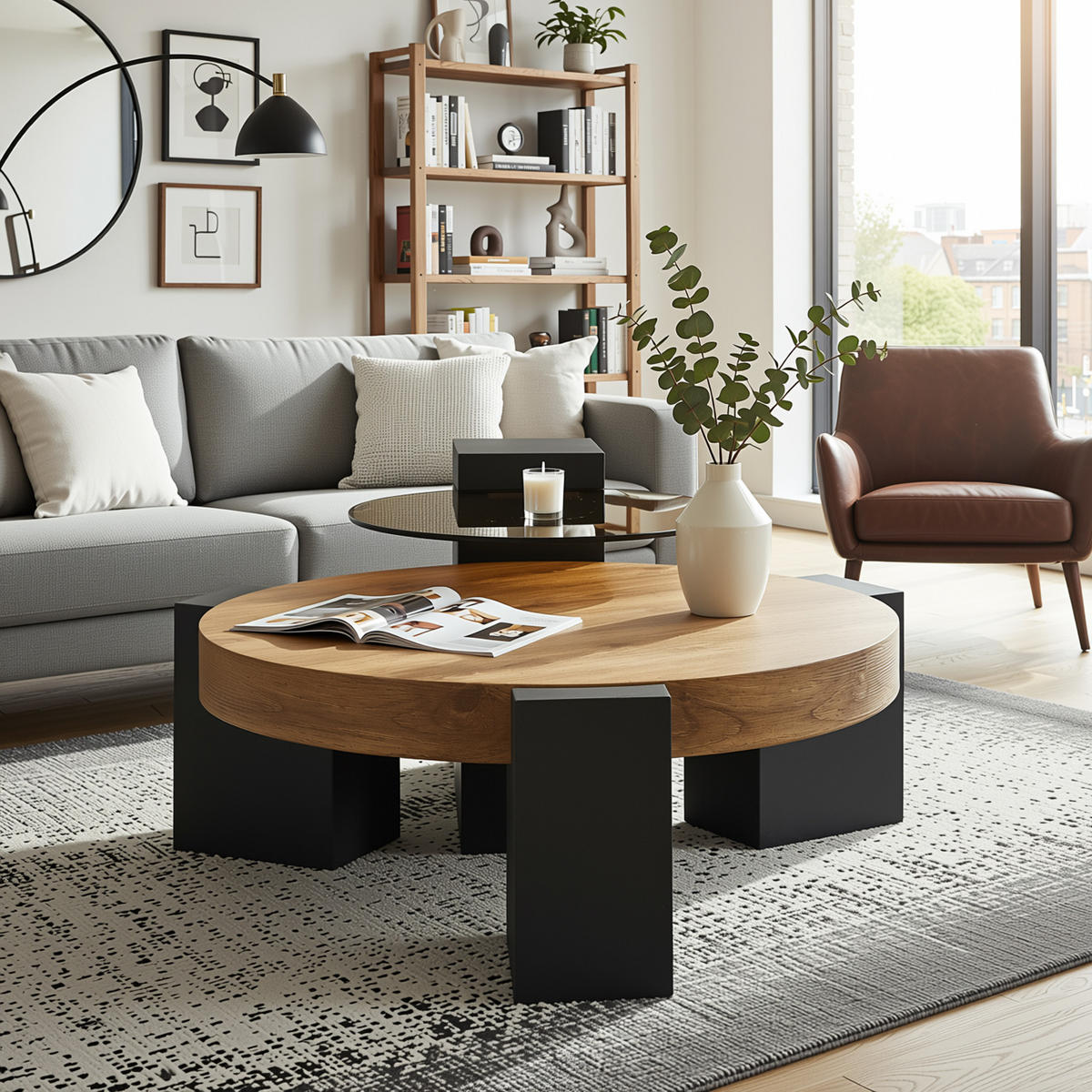 COUCHTISCH set glas holzoptik zerlegbar flexibel - Eichefarben, Holzwerkstoff (61/61/44cm) - Urban Meuble