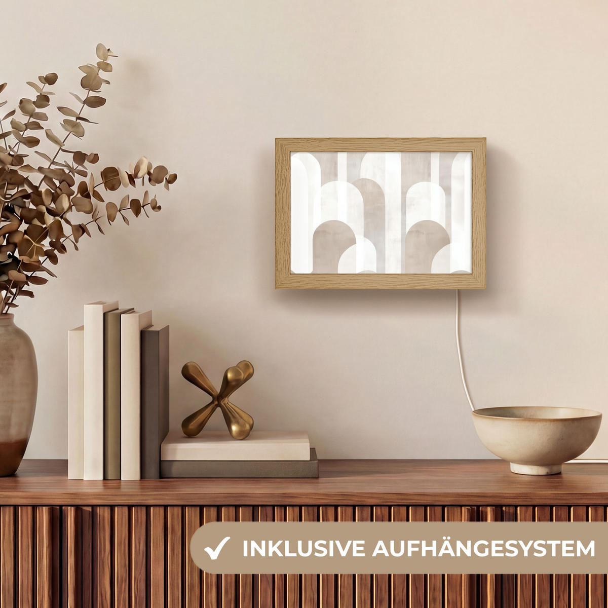 TISCHLEUCHTE Abstrakte Bögen - Modern - Beige 20x15 cm - Buche Kolonial, Holzwerkstoff (8/20/15cm) - OnlyWow