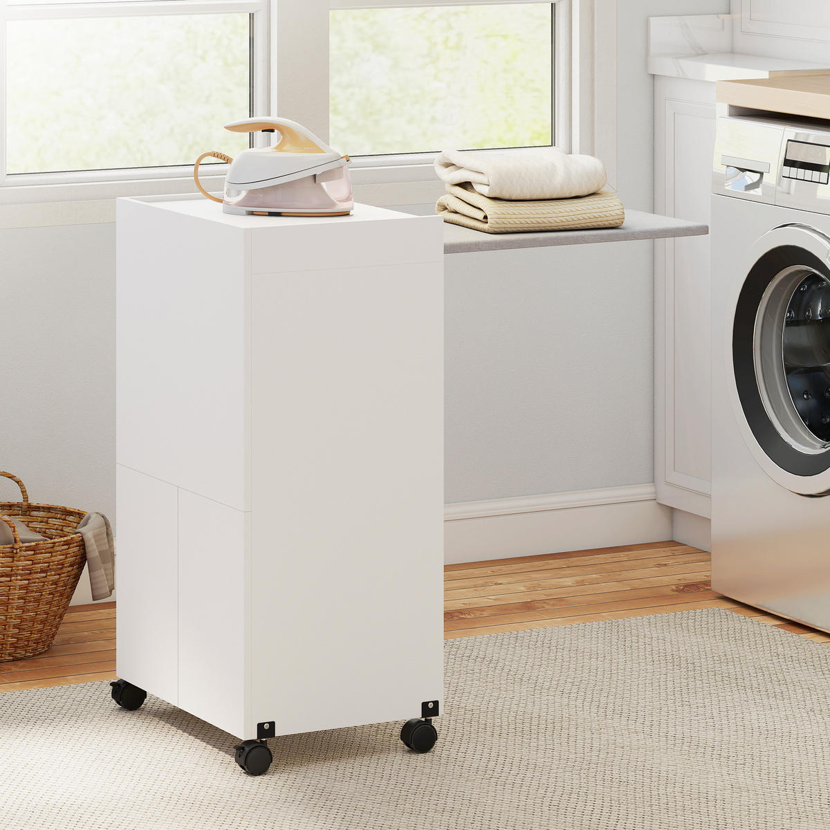 BÜGELBRETTSCHRANK Weiß 1 Stück - Weiß, Holzwerkstoff (55/87/154cm) - GiPP