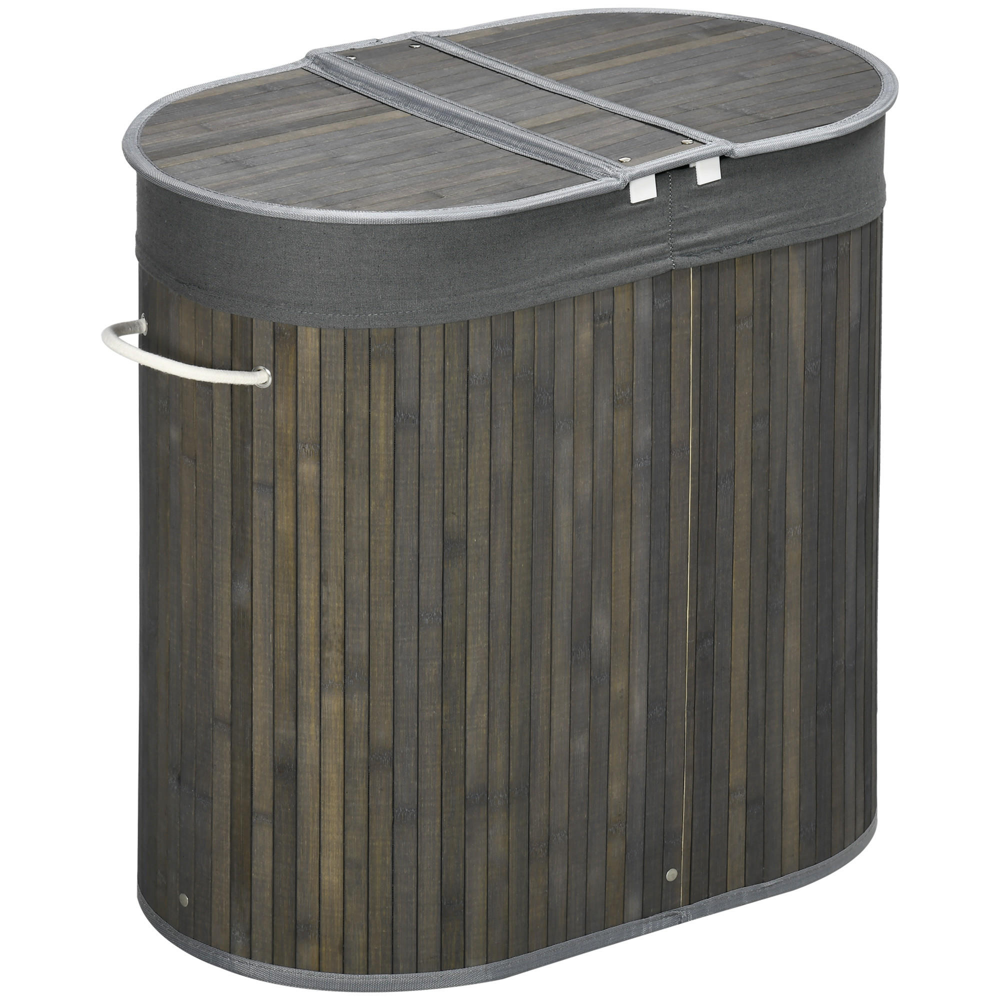 WÄSCHEKORB mit Deckel 100L, Bambus, Grau - Grau, Naturmaterialien (62.5/60.5/37cm) - HOMCOM