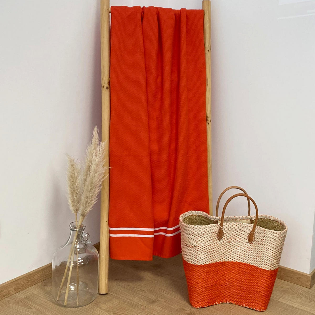 HAMAMTUCH mit Frotteefutter Waffle Mandarine 90x170 355g/m² - Orange, Textil (90/170cm) - LE COMPTOIR DE LA PLAGE