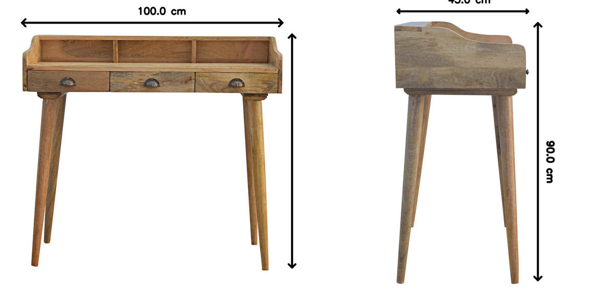 SCHREIBTISCH mit 3 Schubladen, Nordische Beine, Beige - Messingfarben/Braun, Holz/Metall (45/100/90cm) - Artisan Furniture