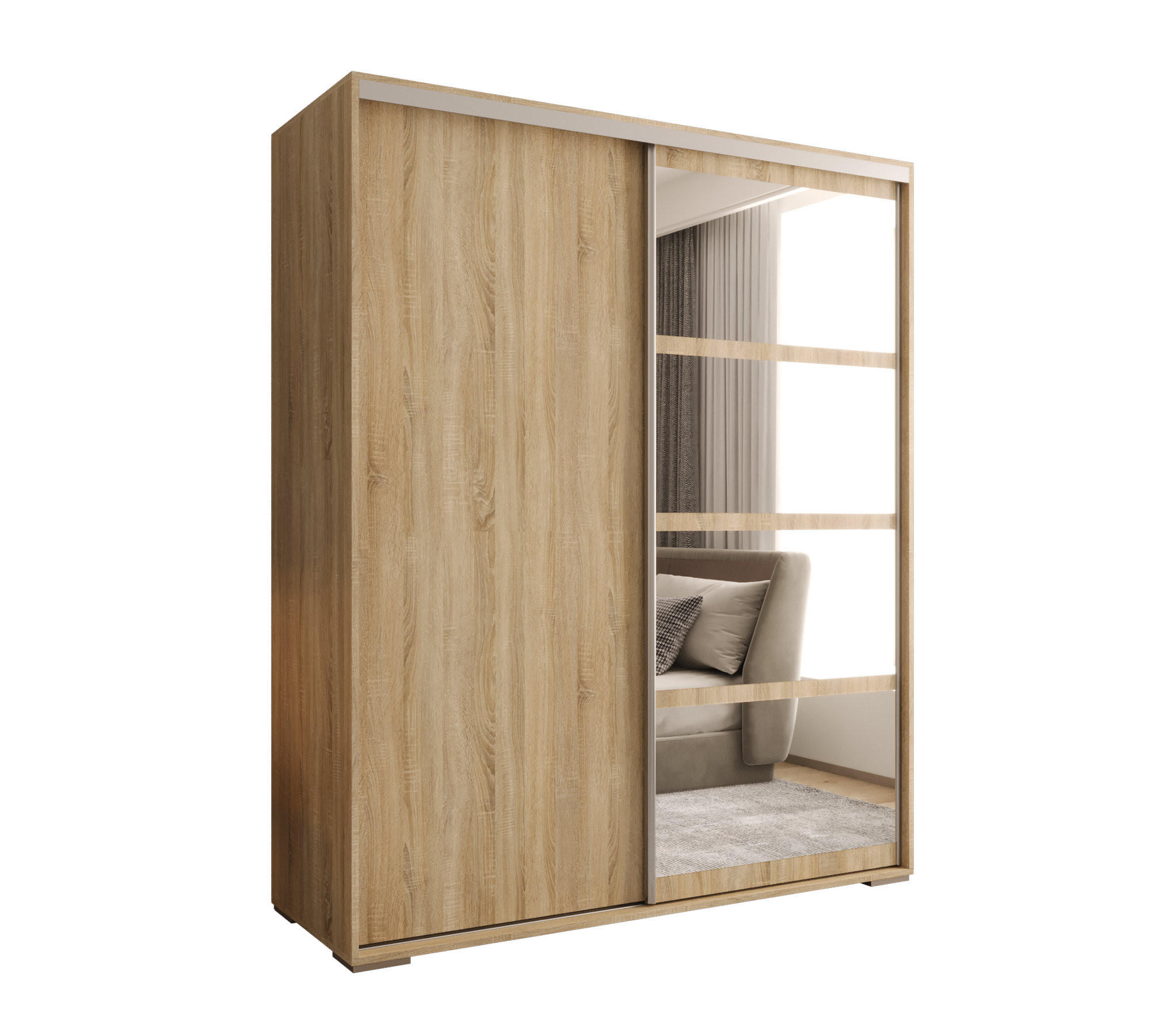 SCHIEBETÜRENSCHRANK GENUA 180, 2-türig Kleiderschrank mit 1 Spiegel, Moderne Garderobe, Schrank in Größe: 180 x 217 x 66 cm - Braun, Holzwerkstoff (180/217/66cm) - O-Sofa