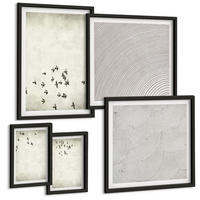 BILDER SET 5er Set - 50x50 cm & 20x30 cm & 40x60 cm Schwarzer Rahmen - Minimalistische Vogelmalerei - Schwarz, Kunststoff (40/60cm) - TULUP
