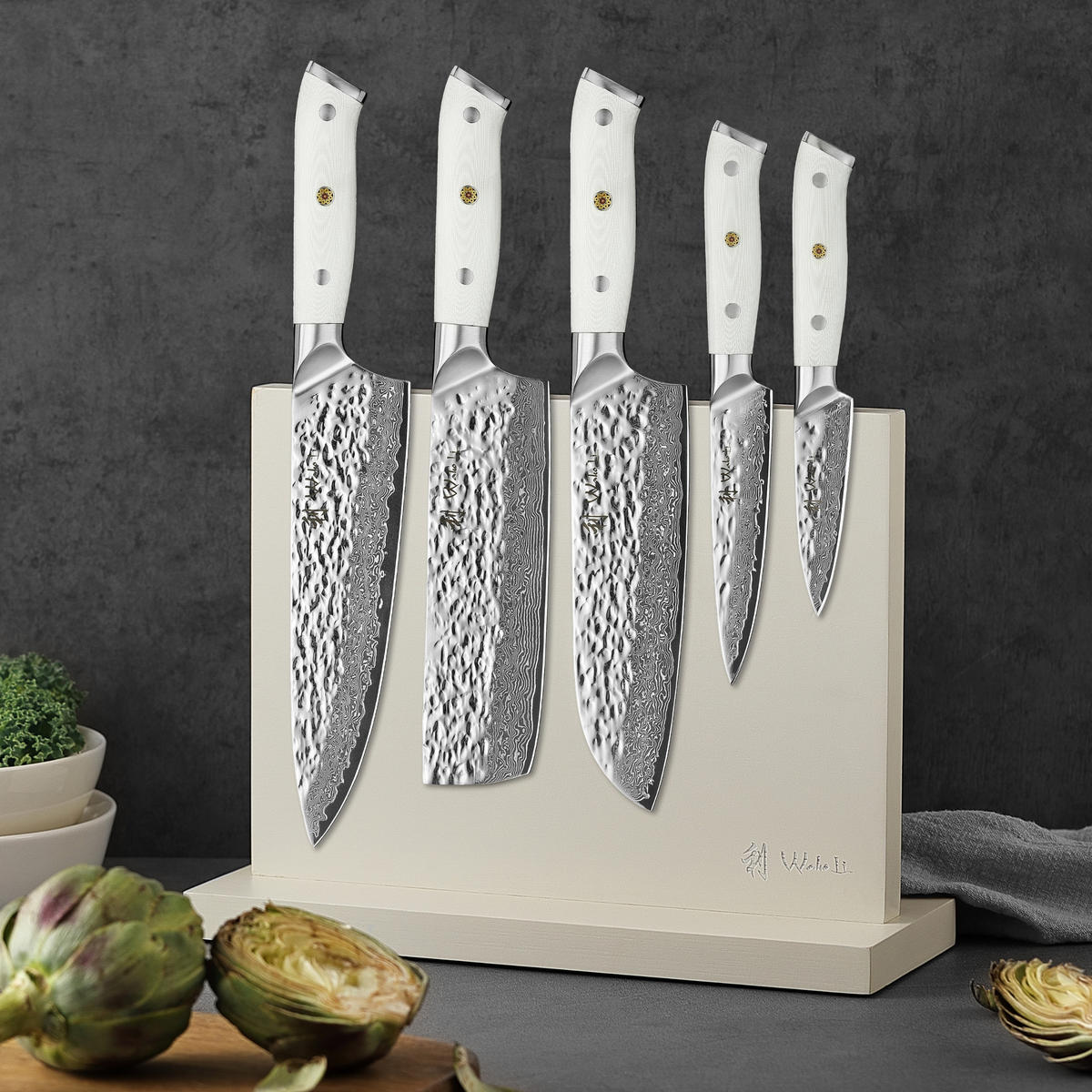 MESSERSET 5-tlg. 9-20 cm - Weiß, Holz/Metall - Wakoli