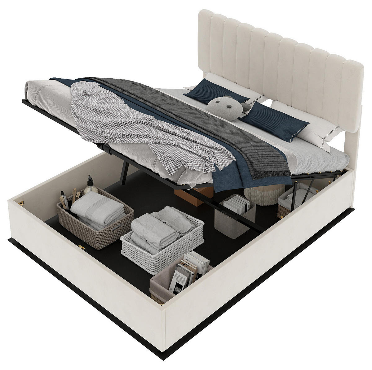 POLSTERBETT 160/200 cm mit weichem Samtbezug und stabilem Metallgestell, Beige - Beige, Textil (160/200cm) - Redom