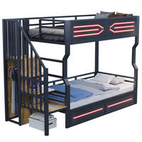 ETAGENBETT 90/200 cm schwarz aus Metall und MDF mit Stauraumtreppe und LED - Schwarz, Metall (90/200cm) - OKWISH