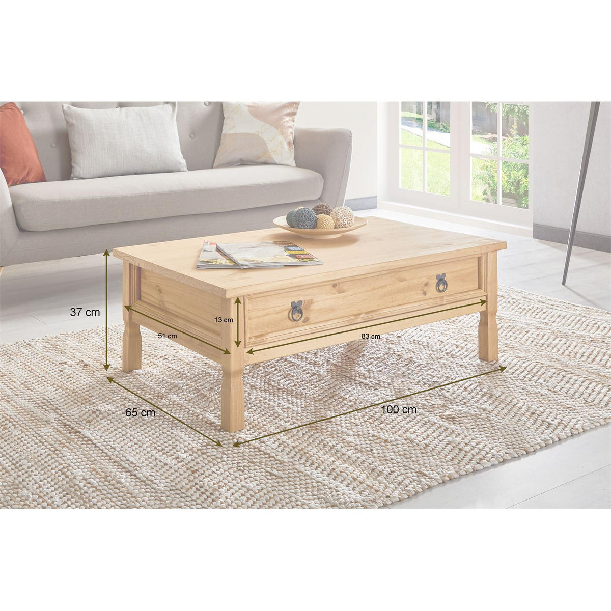 COUCHTISCH TEQUILA - Kieferfarben, Holz (65/100/37cm) - IDIMEX