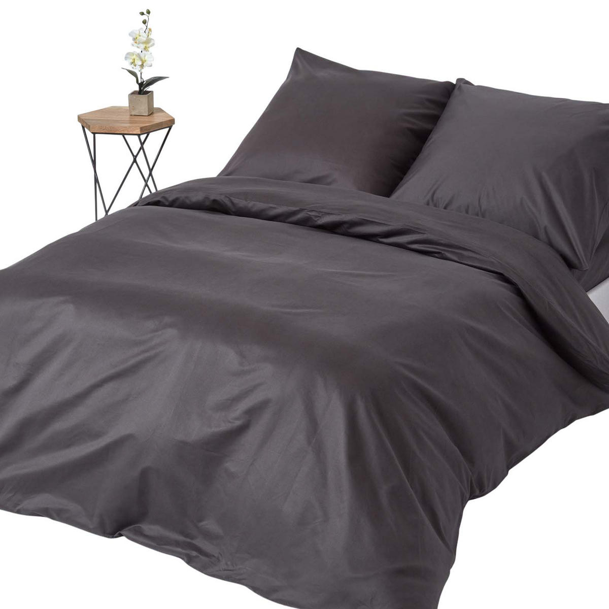 BETTWÄSCHE Premium, Ägyptische Baumwolle, Fadendichte 1000 - Anthrazit, Textil (240/220cm) - Homescapes