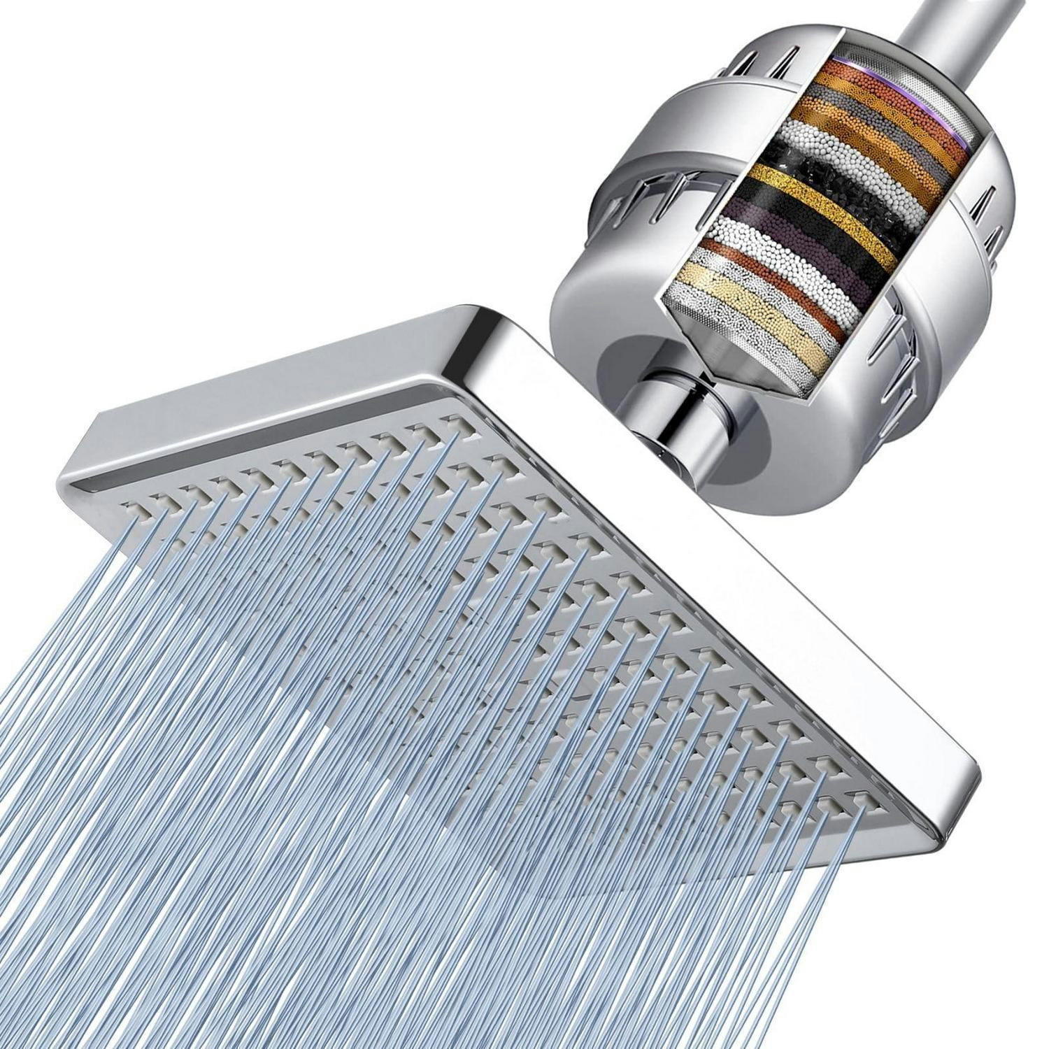 DUSCHKOPF-SET mit Filter 15 cm Quadratisch Chrom - Silberfarben, Metall (15/5/15cm)