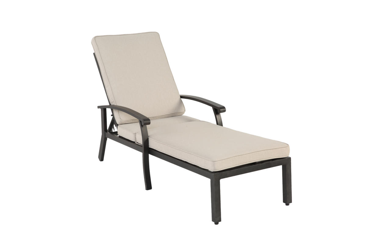 GARTENLIEGE 204/58/100 cm beige aus Aluminium mit Kissen - Beige, Metall (58/100/204cm) - OKWISH