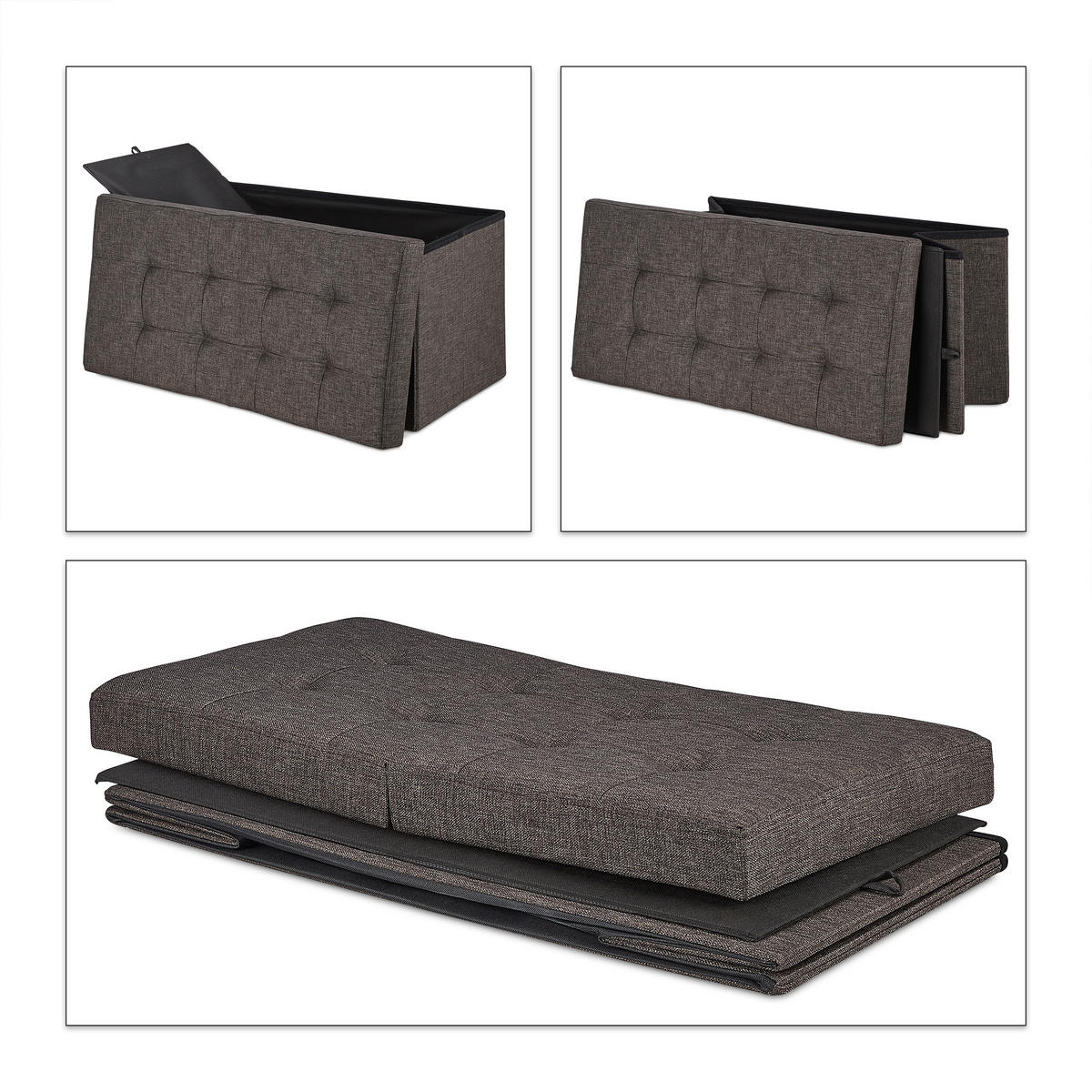 SITZBANK - Braun, Holzwerkstoff/Textil (75.5/38.5/37.5cm) - Relaxdays
