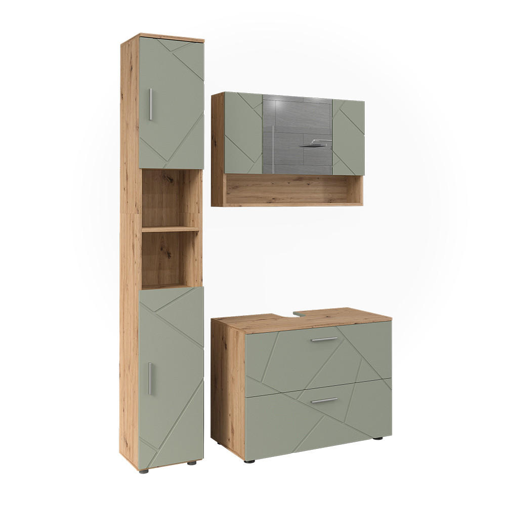 BADMÖBEL-SET Irma Salbeigrün 3 Teile - Salbeigrün, Holzwerkstoff (80/58.6/41cm) - Vicco