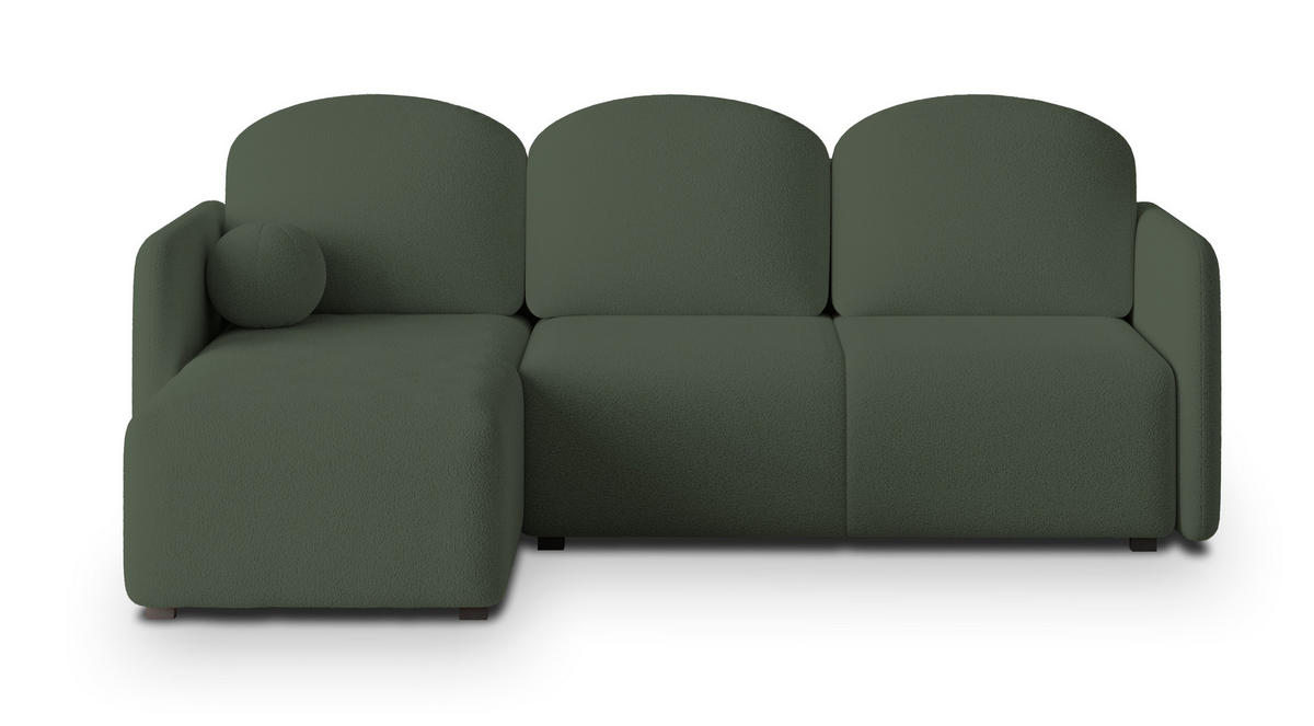 ECKSOFA SUVINO Grün Boucle-Stoff mit Schlaffunktion - Grün, Holz (230/143cm) - MASSENO