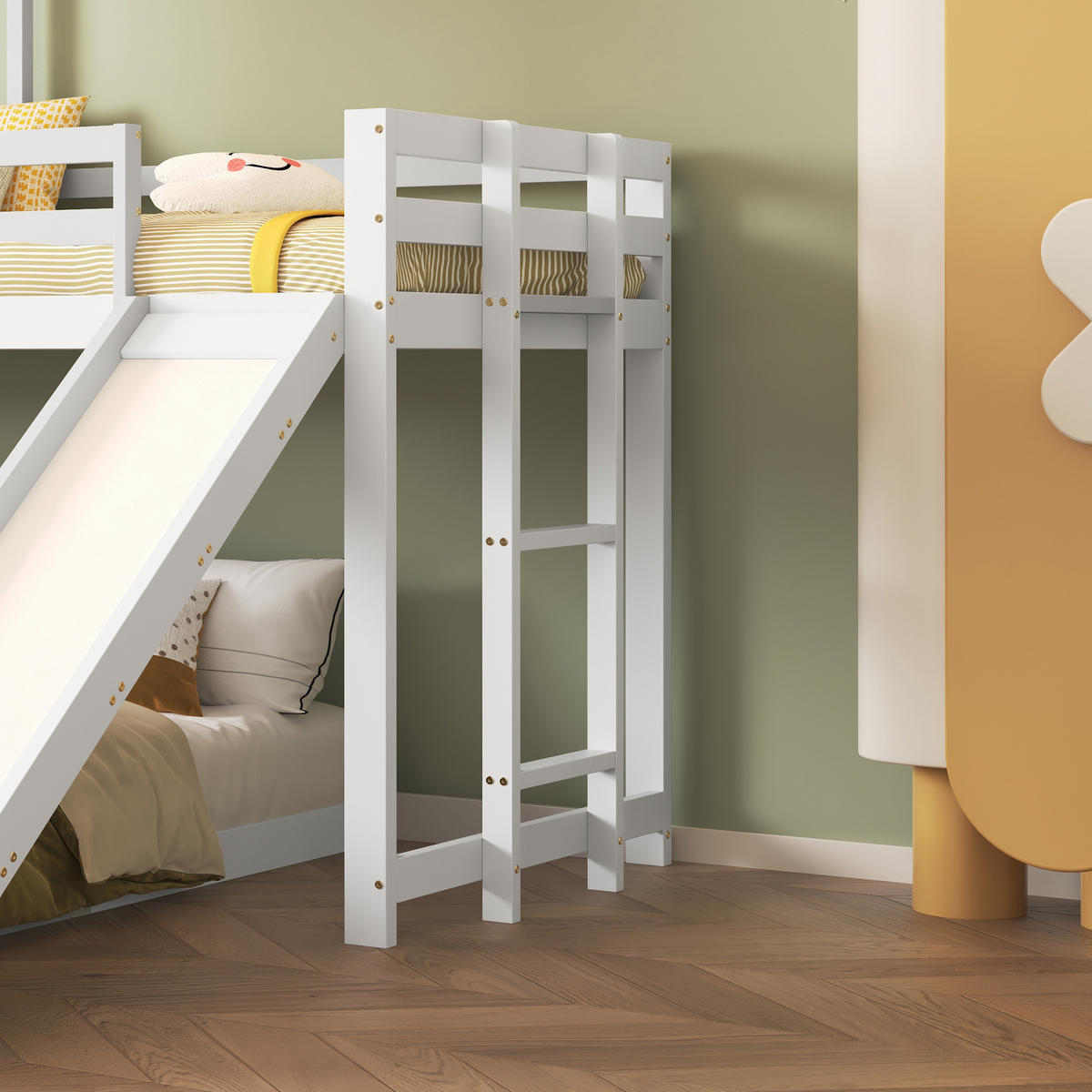 ETAGENBETT 90/200 cm & 140/200 cm in Weiß Kinderbett mit Rutsche und Treppe Hausbett aus Kiefer und MDF - Weiß, Holzwerkstoff (140/200cm) - STILVORA