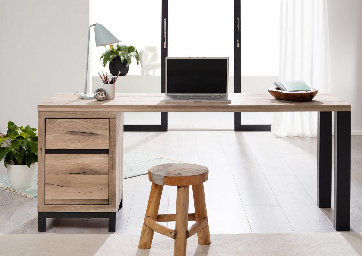 SCHREIBTISCH Wildeiche 180x55x76 bianco geölt VILLANDERS #244 - Beige, Holz (55/180/76cm) - Massivmoebel24