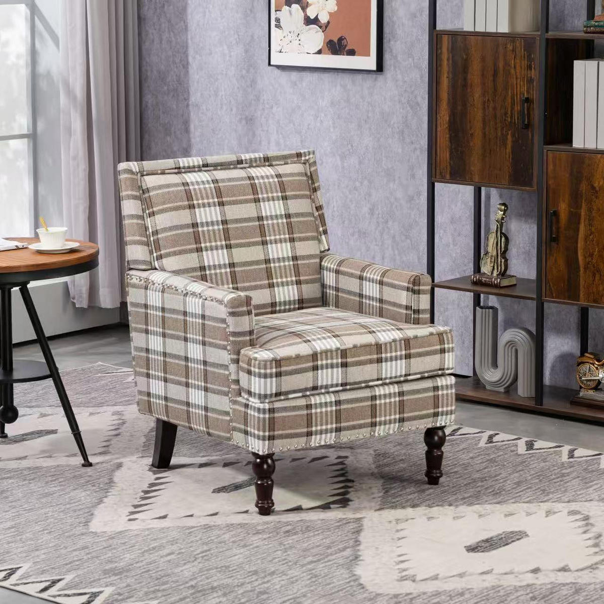 SESSEL Leinen Braun & Weiß - Braun/Weiß, Holzwerkstoff/Textil (69/89/69cm) - WISHDOR
