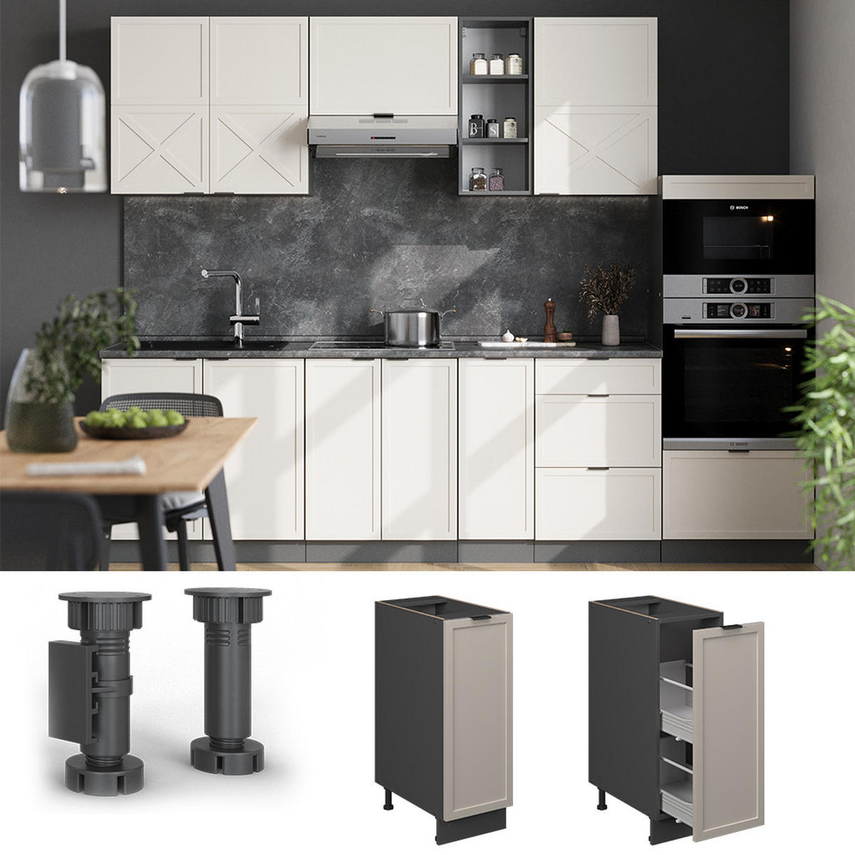 APOTHEKERUNTERSCHRANK Fame-Line GrauBeige 30 cm, AP Anthrazit - Anthrazit/Grau, Holzwerkstoff (30/82/60cm) - Vicco