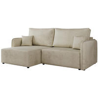 ECKSCHLAFSOFA MESTO L Beige Velvet - links - Beige/Schwarz, Kunststoff/Textil (227/147cm) - MKS