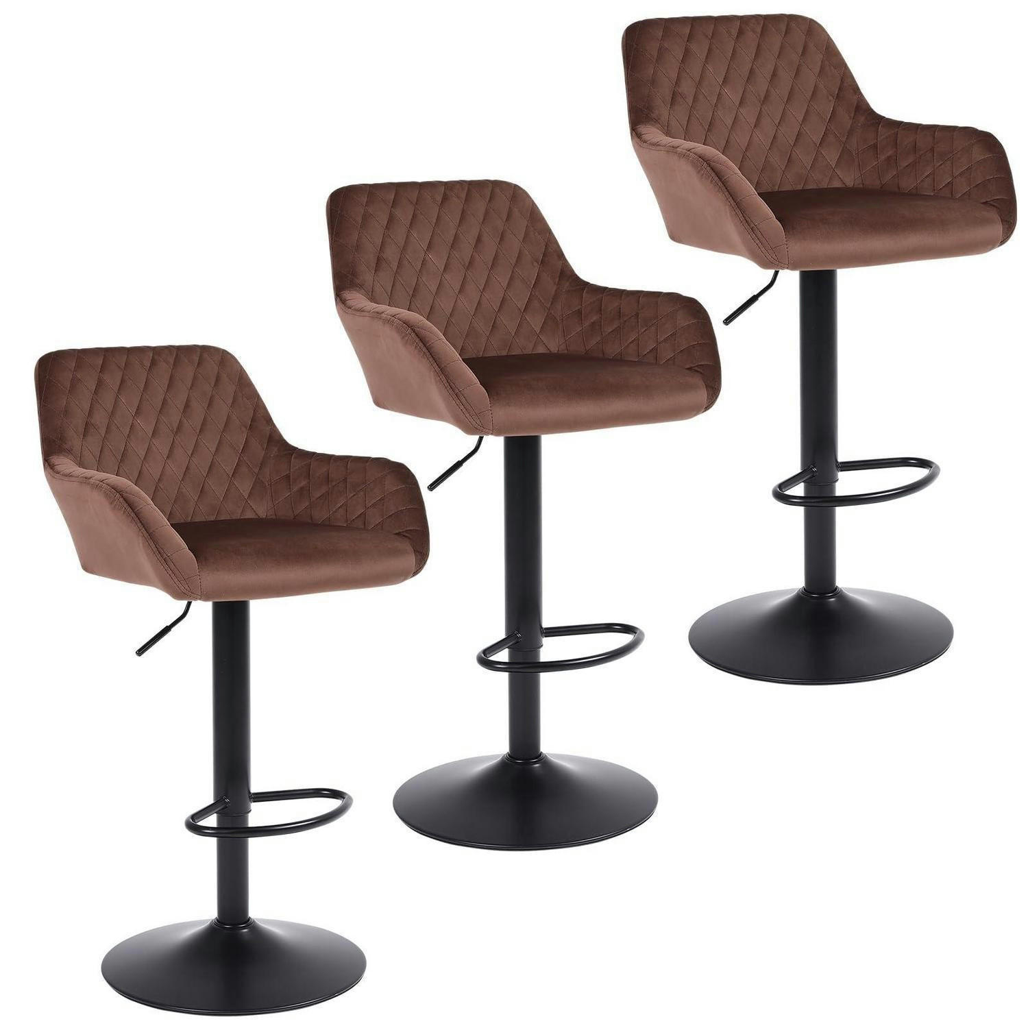 BARHOCKER 3er Set Samt Braun Höhenverstellbar Drehbar - Braun, Textil (51/110/38cm)