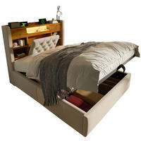 POLSTERBETT 90x200 cm in Beige mit hydraulischem Bettkasten, LED und Ladeanschlüssen - Beige, Textil (90/200cm) - IVMEU