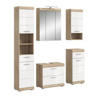 BADKOMBINATION 5tlg. Lambada Bad in Sonoma Eiche hell und weiß hochglanz B/H/T: 164x191x34 cm - Sonoma Eiche, Holz (164/191/37cm)
