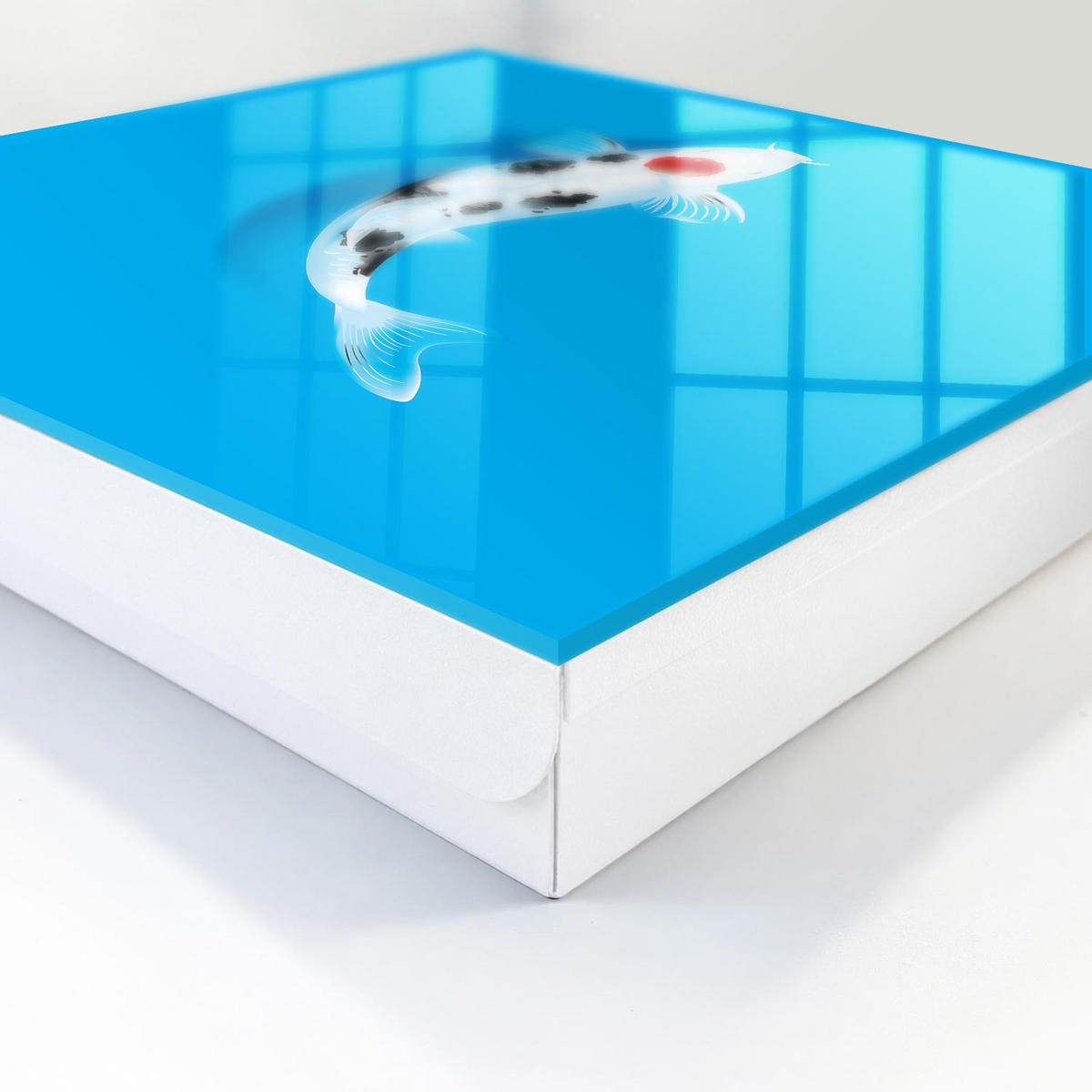 SCHLÜSSELBOX Weiß 30x30 cm – Türöffnung nach rechts - Koi-Karpfen - Blau, Metall (30/30/5cm) - TULUP