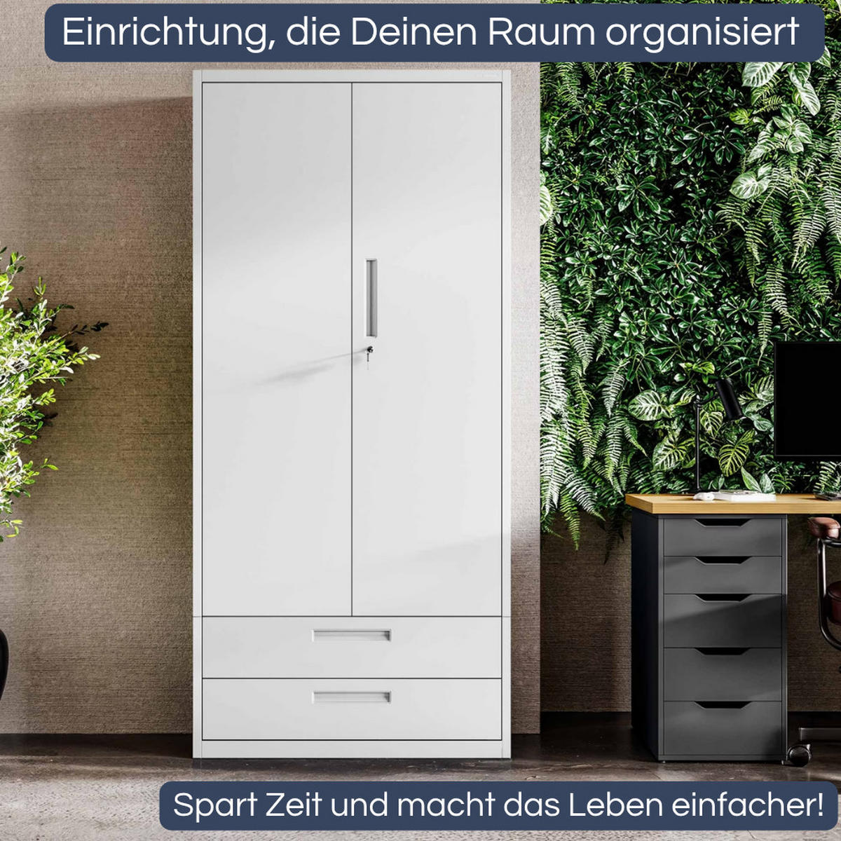 METALLSCHRANK mit Doppel-Schublade MEGAN 195x90x40cm Weiß - Weiß, Metall (90/195/40cm) - Jan Nowak