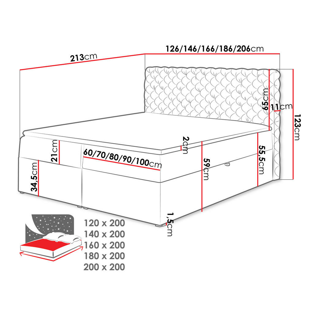 Thumbnail - Mirjan24 Boxbett, Dunkelblau, Holz, H3, 180x200 cm, Schlafzimmer, Betten, Boxspringbetten