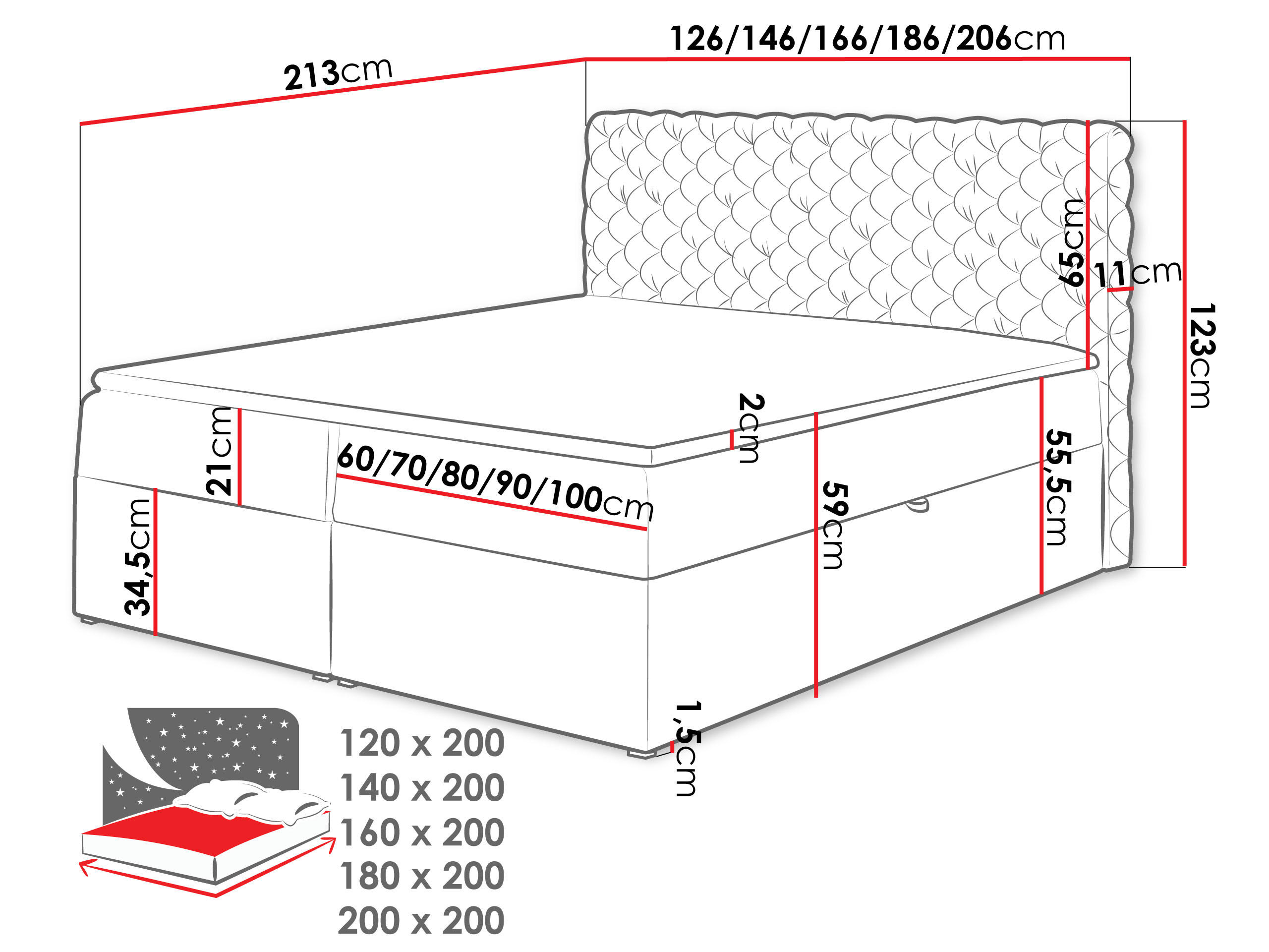Thumbnail - Mirjan24 Boxbett, Hellgrün, Holz, H3, 200x200 cm, Schlafzimmer, Betten, Boxspringbetten