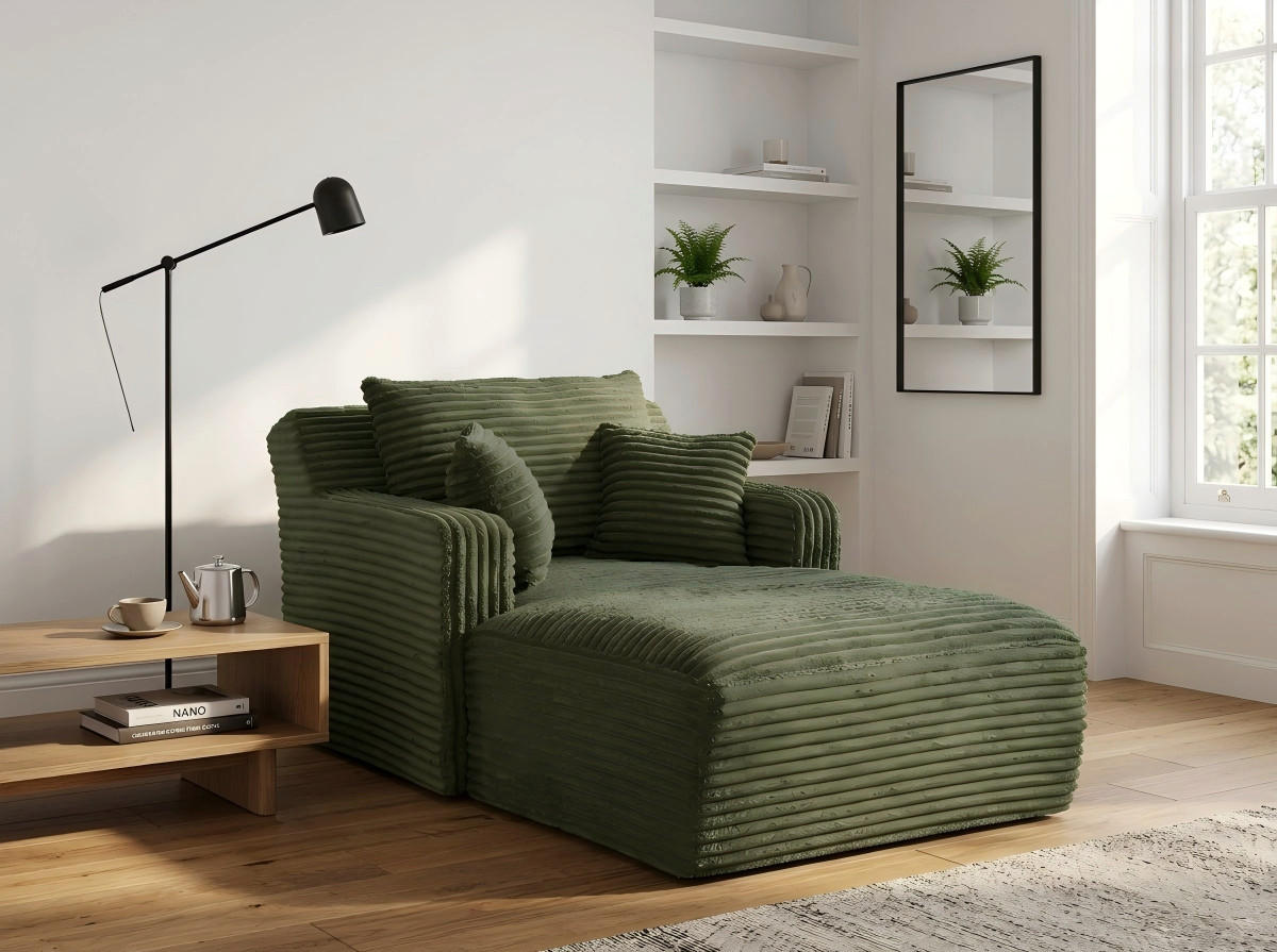 RELAXSESSEL aus Cord Modulare Chaiselongue & ohne Montage - Grün, Textil (32.99/127/32.99cm) - Urban Meuble